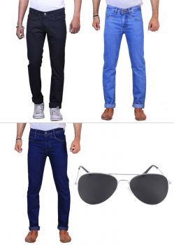 Pack Of 3 Stylish Stretchable Cotton Jeans By X-Cross With Free Sunglasses