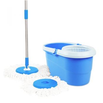 AndAlso Blue 360° Spin Mop Rotating Pole & Bucket with 2 Microfiber Heads (multi Colour)