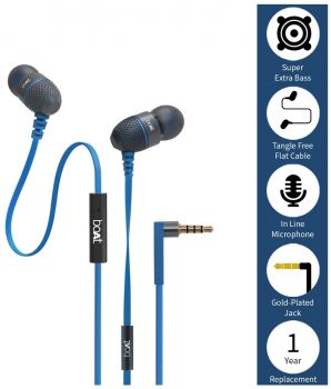 Boat Bassheads 200 In Ear Wired With Mic Earphones Blue