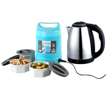 Combo of Cordless 1.8 lt Stainless steel electric Kettle & 3 Container Electric Lunch Box