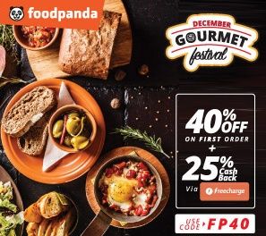 [New Users Till 31st Dec] Flat 40% off + Get 25% Cashback (Max Rs. 75) When Paid with Freecharge on Foodpanda 
