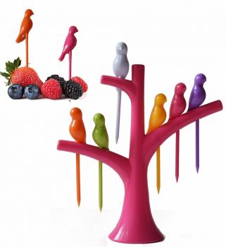 Birdie Plastic Fruit Fork Set, 7-Pieces, Multicolour