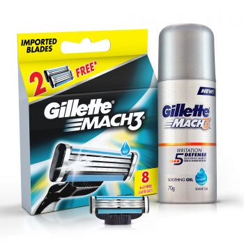 Gillette Mach3 Super Saver Pack 8 Cartridges with Free Gel 70g