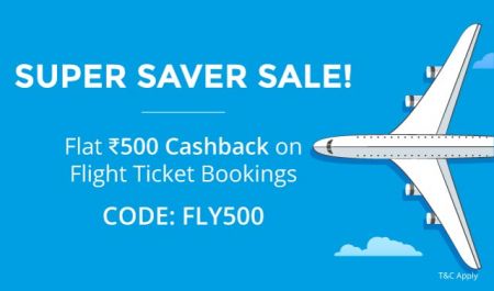 Flat Rs. 500 Cashback on Flight Bookings (Minimum Value Rs. 2500) 