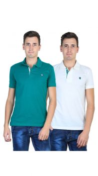 Get Rs. 250 Mobile Recharge Free - Duke Stardust White And Green Cotton T-Shirt (Pack Of 2)