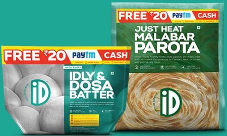 Free Rs. 20 Paytm Cash on Purchase of iD Fresh Food Packs 