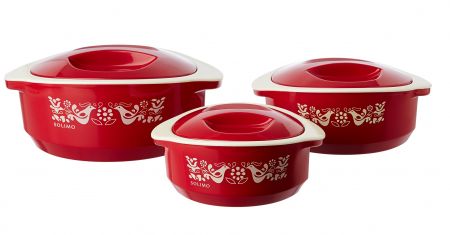[LD] Solimo Sparkle Insulated Casseroles Set with Roti Basket, 3-Piece, Red
