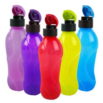 Cello Splash Flip Polypropylene Bottle Set, 1 Litre, 5-Pieces, Multicolour