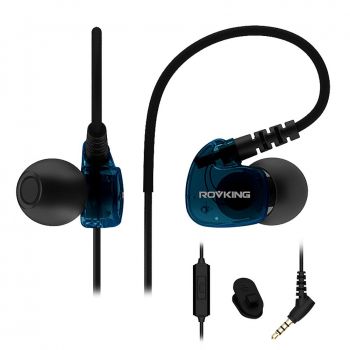 [LD] Rovking V1 Sweatproof Headphones In Ear Bass Earpods With Remote And Mic Noise Sound Isolating Earbuds For Running Earphones For Ipod Iphone Samsung Htc, Blue