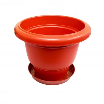 [LD] Unique Plastic Flower Pot with Bottom Tray (11 inch, Brown)