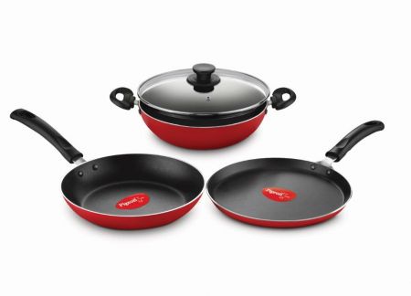 Pigeon Grand 3 Pcs Non Stick Cookware Gift Set (With See Thru Glass Lid)