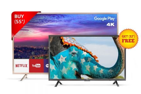TCL 139.7 cm (55 inches) Android M 4K UHD LED Smart TV + FREE TCL 81.28 cm (32 inches) LED TV 