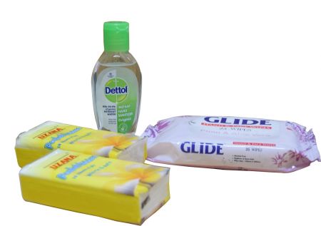 Daily Hygiene Care Combo (Dettol Hand Satitize + Soft Dry Pocket Tissues + Glide Hand and Face Wipes)