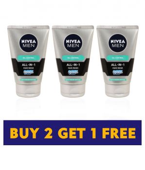 Nivea Men - Oil Control - All in 1 Facewash with advanced whitening effect - 100 ml (Buy 2 Get 1 Free)