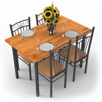 [LD] Forzza Hunter Four Seater Dining Table Set (Light Walnut)