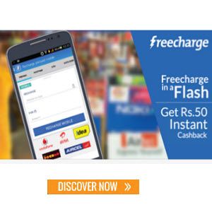 [Mobile App] Rs. 50 Cashback on Mobile or DTH Recharge worth Rs. 50 – Freecharge 