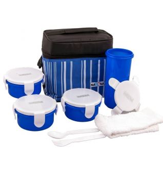 Nayasa Airtight Lunch Box With Bag Set Of 7 Pcs Blue