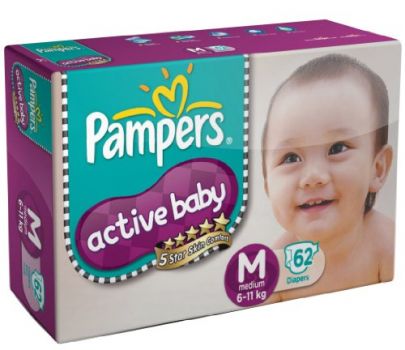 Pampers Active Baby Medium Size Diapers (62 Count)