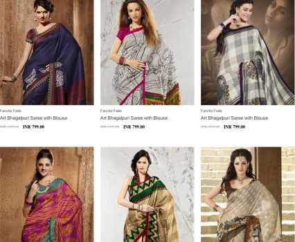 Fanciful Folds Bhagalpuri Sarees with Blouse