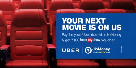 Get Rs. 100 BookMyShow Voucher on Uber ride via JioMoney 