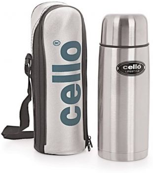 Cello Lifestyle 1000 ml Flask (Pack of 1, Silver)