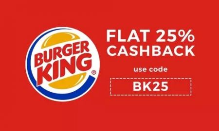 Flat 25% Off on Burger King Voucher 