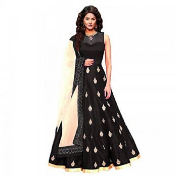 Fashion Vogue Womens Black Colour Tafeta silk Dress Material (A_hinakhan_black)