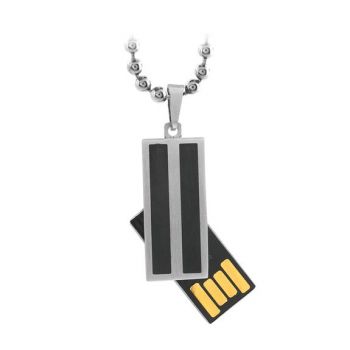 Inox Jewelry Silver and Black Steel with Vertical Bar Pattern 2 GB USB Pendant For Men and Women