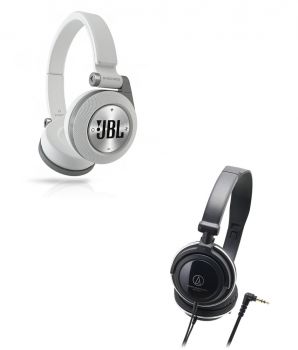 JBL E40 Bluetooth on Ear Headphone (White) & Get Audio Technica ATH-SJ11 Portable Street DJ Series Over Ear Headphone