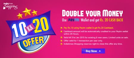 Pay Rs. 10 through Paytm and Get Rs. 20 in Paytm Wallet 