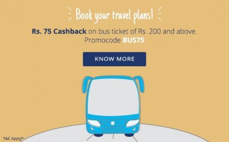 Rs.75 Cashback on Rs.300 Bus Ticket Booking 