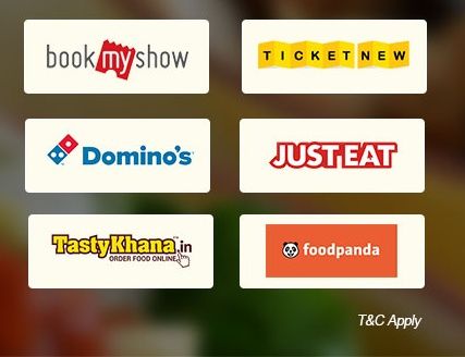 Rs.50 Off on Rs.150 or Rs. 100 off on Rs. 300 on BookMyShow | TicketNew | Domino’s | JustEat | TastyKhana | Foodpanda 