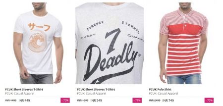 Flat 70% Off on FCUK Casual Apparel 