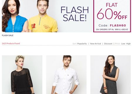 Flat 60% Off  on Rs. 999 on Clothing, Footwear & Accessories 