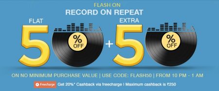 [10pm to 1am] Flat 50% Off & Extra 50% off + 20% Freecharge Cashback 