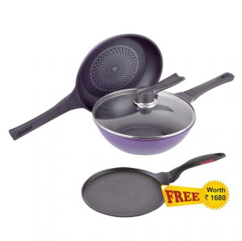[LD] Wonderchef Induction Diamond Pan Set with Free Dosa Tawa (25cm) and Recipe Booklet, 3-Pieces