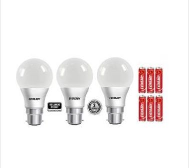 Eveready 9W LED Bulb Pack of 3 with 6 Free Battery.