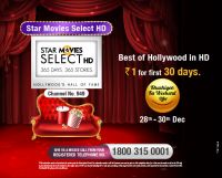 Videocon d2h Khushiyon Ka Weekend Offer - Star Movies HD at Re.1 For 30 Days 