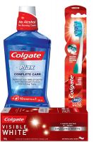 Colgate Visible White Sparkling Toothpaste - 100 g (Mint) and 360 Visible White Toothbrush with Plax Complete Care Mouthwash - 250 ml