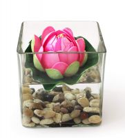 Tied Ribbons Glass vases with Faux Lotus and Natural Stones Flower Pot with Artificial Flowers