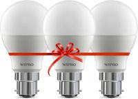 Wipro 10 W Standard B22 LED Bulb  (White, Pack of 3)