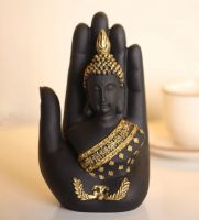 Black Polyresin Palm Buddha Idol by Karigaari India
