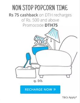 Rs.75 Cashback On DTH Recharge on Rs.1000 